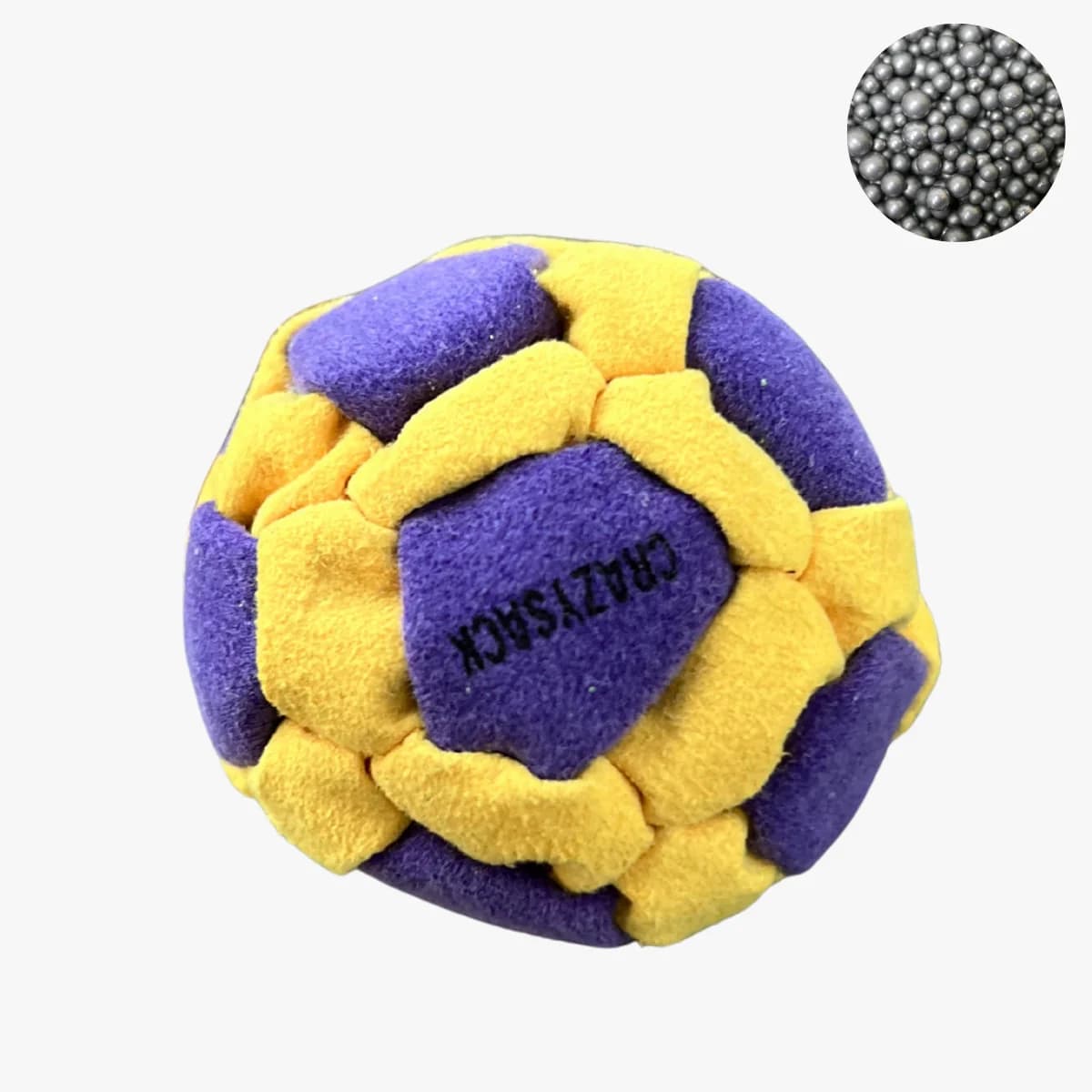 42 Panels Footbag mit Metallkugelfüllung – Crazy Sack Jonglierball & Kickball (gelb-lila)