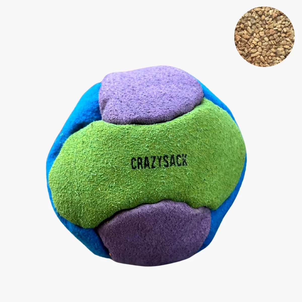 6 Panels Footbag mit Sandfüllung – Crazy Sack Jonglierball & Kickball (grün-lila-blau)
