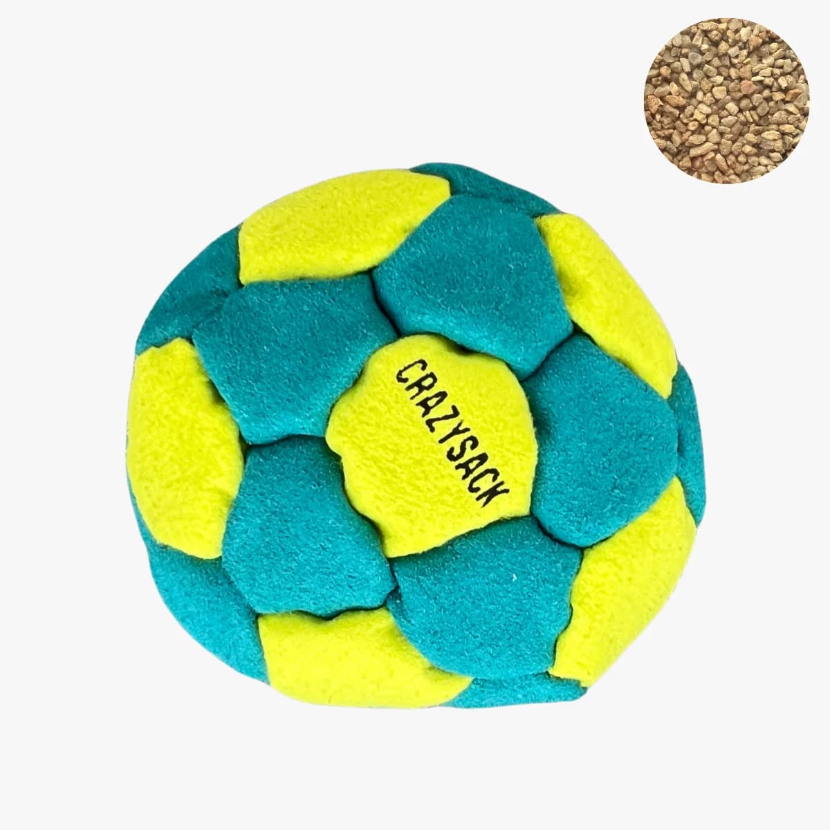 32 Panels Footbag mit Sandfüllung – Crazy Sack Kickball & Jonglierball (gelb-blau)