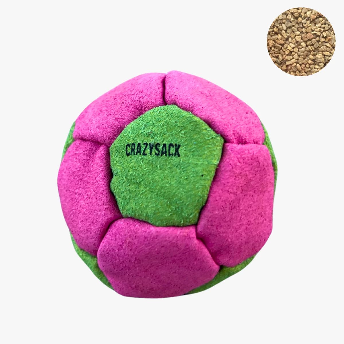 12 Panels Footbag mit Sandfüllung – Crazy Sack Stoffball & Kickball (grün-pink)